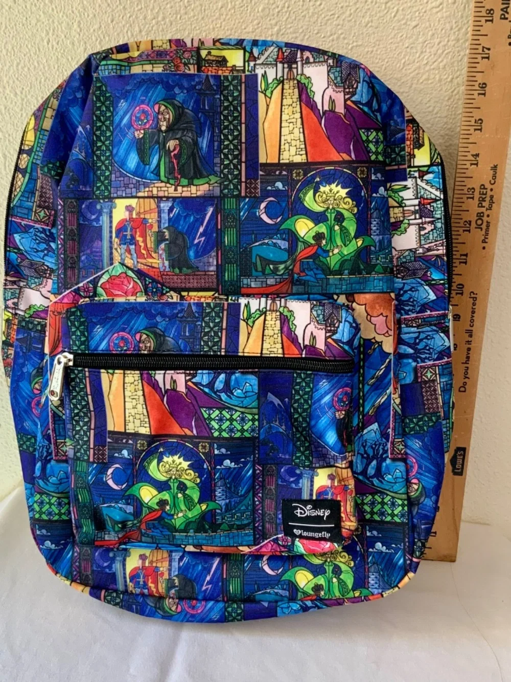 LIKE NEW! Disney Loungefly Beauty and the Beast Stained Glass Backpack